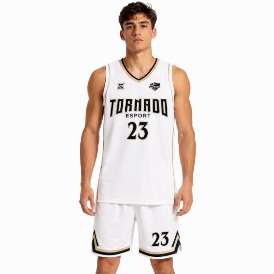 Custom Name Number Basketball Jersey Set, White Black Gold Contrast Uniform